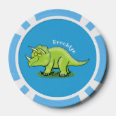 Cute happy green triceratops dinosaur cartoon poker chips (Achterkant)