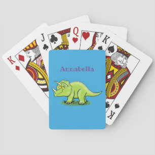 Cute happy green triceratops dinosaur cartoon pokerkaarten