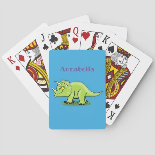 Cute happy green triceratops dinosaur cartoon pokerkaarten (Achterkant)