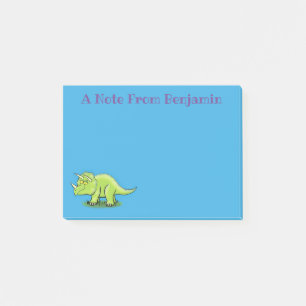 Cute happy green triceratops dinosaur cartoon post-it® notes