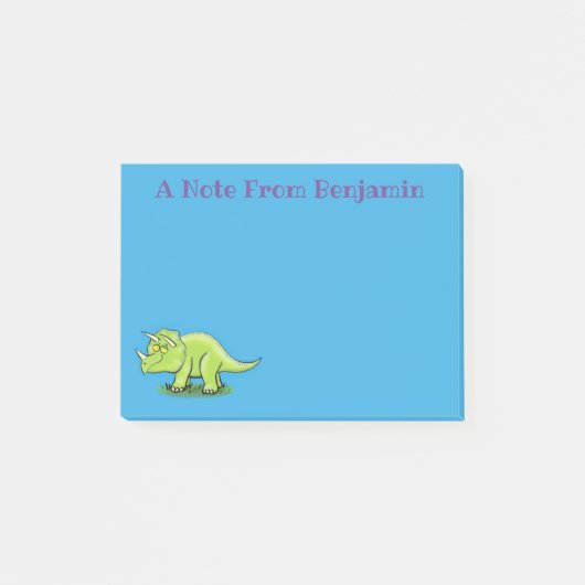 Cute happy green triceratops dinosaur cartoon post-it® notes (Voorkant)