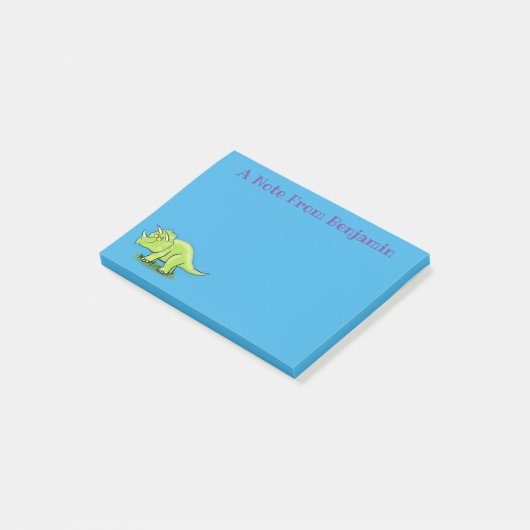 Cute happy green triceratops dinosaur cartoon post-it® notes (Schuin)