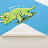 Cute happy green triceratops dinosaur cartoon sherpa deken (3/4)