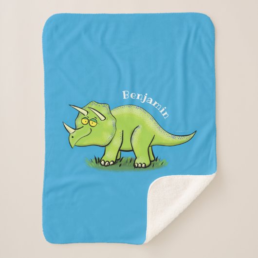 Cute happy green triceratops dinosaur cartoon sherpa deken (Voorkant)