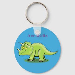 Cute happy green triceratops dinosaur cartoon sleutelhanger
