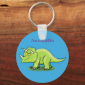 Cute happy green triceratops dinosaur cartoon sleutelhanger (Voorkant)