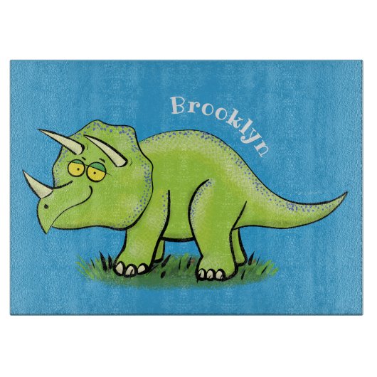 Cute happy green triceratops dinosaur cartoon snijplank (Voorkant)