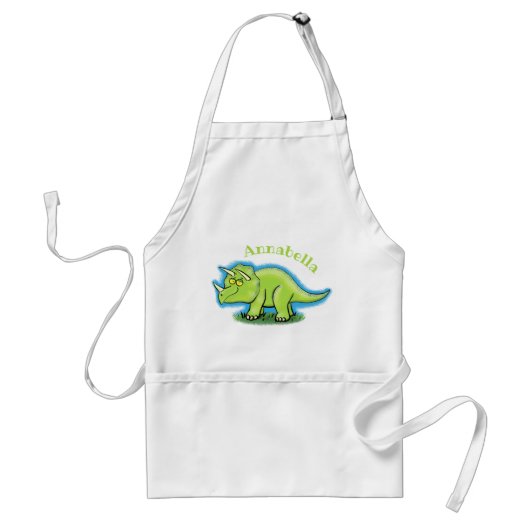Cute happy green triceratops dinosaur cartoon standaard schort (Voorkant)