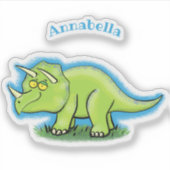 Cute happy green triceratops dinosaur cartoon sticker (Voorkant)
