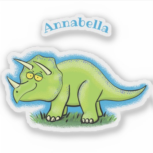 Cute happy green triceratops dinosaur cartoon sticker (Voorkant)
