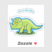 Cute happy green triceratops dinosaur cartoon sticker (Vel)