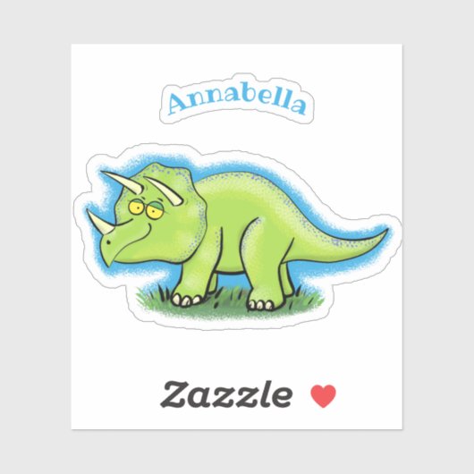Cute happy green triceratops dinosaur cartoon sticker (Vel)