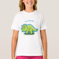 Cute happy green triceratops dinosaur cartoon