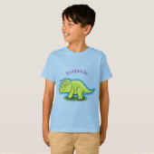 Cute happy green triceratops dinosaur cartoon t-shirt (Voorkant volledig)