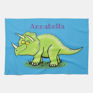 Cute happy green triceratops dinosaur cartoon theedoek