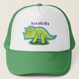 Cute happy green triceratops dinosaur cartoon trucker pet