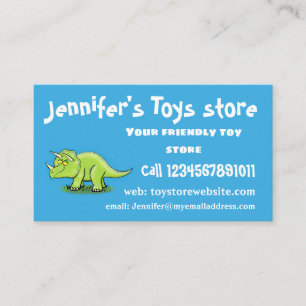 Cute happy green triceratops dinosaur cartoon visitekaartje