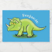 Cute happy green triceratops dinosaur cartoon voedselcontainer etiket (Enkel label)