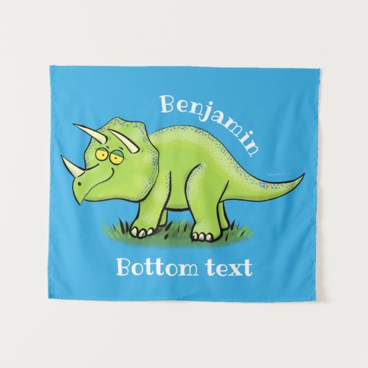 Cute happy green triceratops dinosaur cartoon wandkleed (Voorkant (horizontaal))