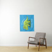 Cute happy green triceratops dinosaur cartoon wandkleed (In situ)