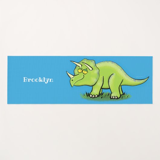 Cute happy green triceratops dinosaur cartoon yogamat (Voorkant (horizontaal))