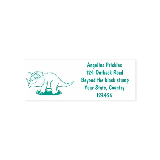 Cute happy green triceratops dinosaur cartoon  zelfinktende stempel (Design)