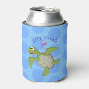 Cute happy green zee schildpad cartoon blikjeskoeler