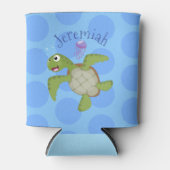 Cute happy green zee schildpad cartoon blikjeskoeler (Voorkant)