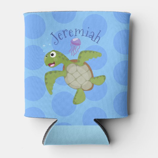 Cute happy green zee schildpad cartoon blikjeskoeler (Voorkant)