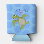 Cute happy green zee schildpad cartoon blikjeskoeler (Achterkant)