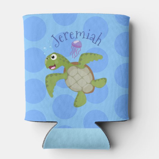 Cute happy green zee schildpad cartoon blikjeskoeler (Achterkant)