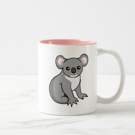Cute Happy Grey Koala Tekening Two-tone roze Mok (Rechts)