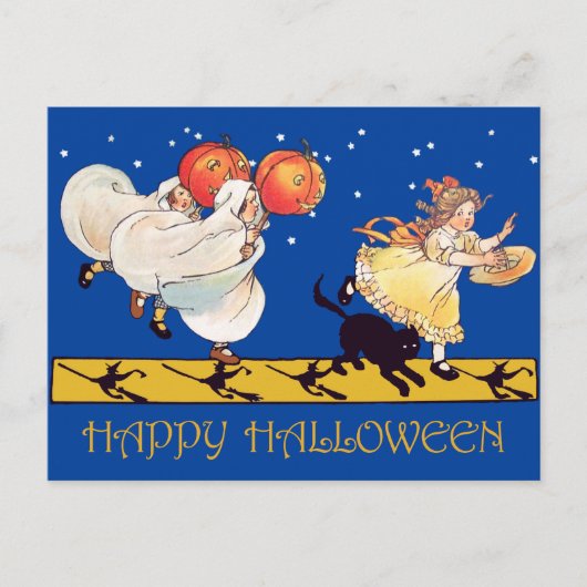 Cute  Happy Halloween Black Cat, geesten Briefkaart (Voorkant)