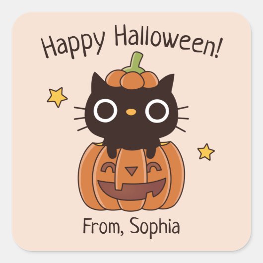Cute Happy Halloween Black Cat in Pumpkin Sticker (Voorkant)