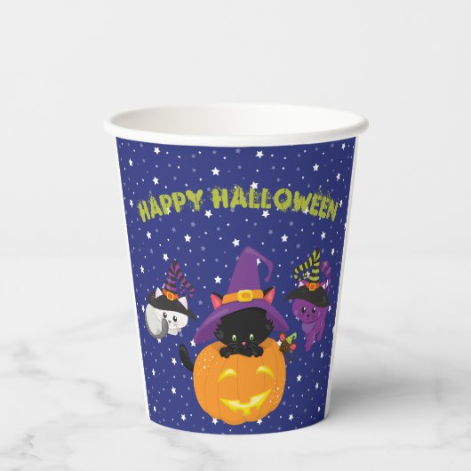 Cute Happy Halloween Black Cat Pumpkin Papieren Bekers (Achterkant)