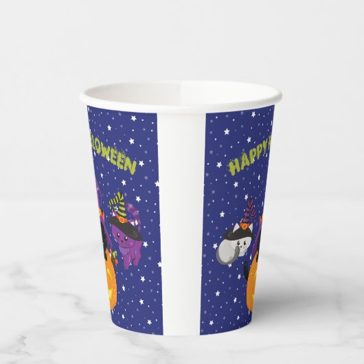 Cute Happy Halloween Black Cat Pumpkin Papieren Bekers (Links)