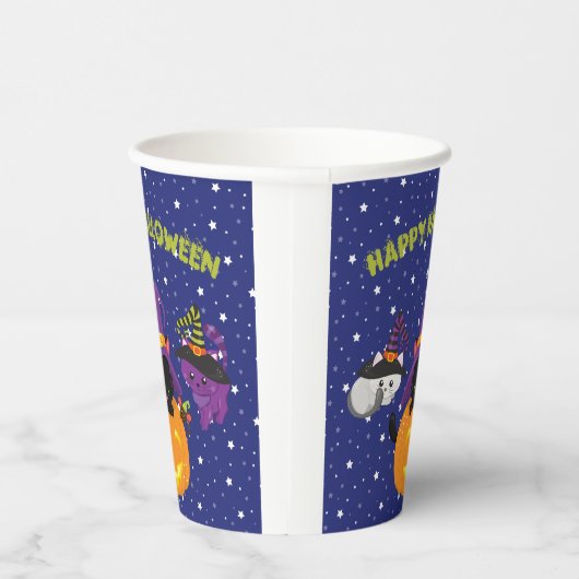 Cute Happy Halloween Black Cat Pumpkin Papieren Bekers (Rechts)