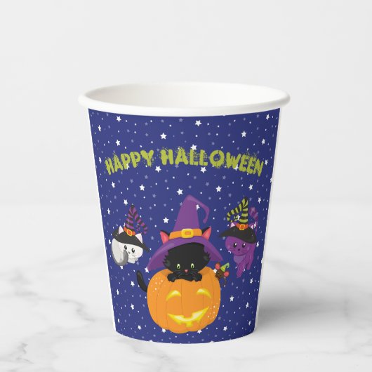 Cute Happy Halloween Black Cat Pumpkin Papieren Bekers (Voorkant)