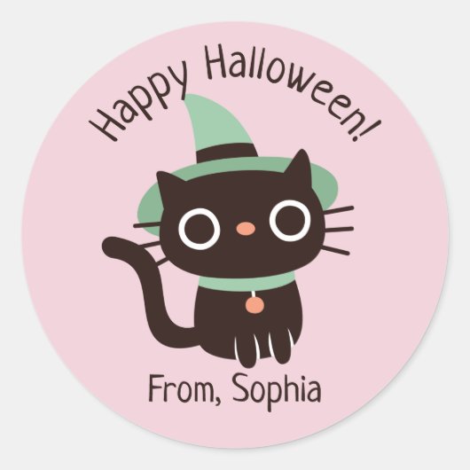 Cute Happy Halloween Black Cat Witch Pet Sticker (Voorkant)
