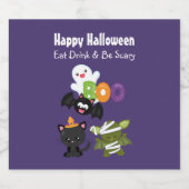 Cute Happy Halloween Cat, Bat, Mummy & Ghost Bier Etiket (Enkel label)