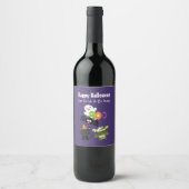 Cute Happy Halloween Cat, Bat, Mummy & Ghost Wijn Etiket (Voorkant)