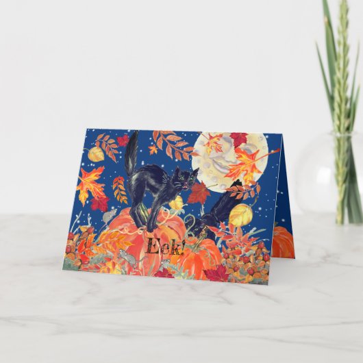 Cute Happy Halloween Cat Mouse Moon Pumpkin Kind Kaart (Voorkant)