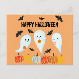 Cute Happy Halloween Ghost Bat Pumpkin Briefkaart