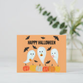 Cute Happy Halloween Ghost Bat Pumpkin Briefkaart (Staand voorkant)