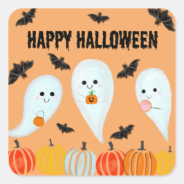 Cute Happy Halloween Ghost Bat Pumpkin Vierkante Sticker