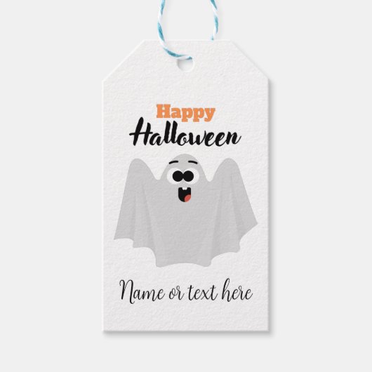 Cute Happy Halloween Ghost Kawaii Name of Text Cadeaulabel (Voorkant)