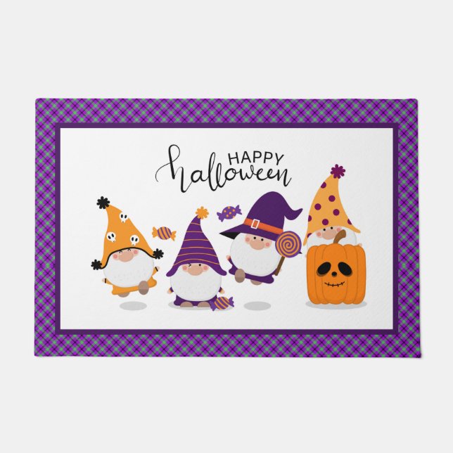 Cute Happy Halloween Gnome Pumpkin Herfst Deurmat (Voorkant)