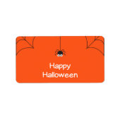 Cute Happy Halloween Hanging Spider met Web Etiket (Voorkant)