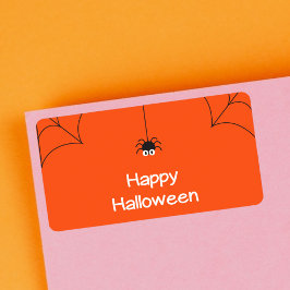 Cute Happy Halloween Hanging Spider met Web Etiket