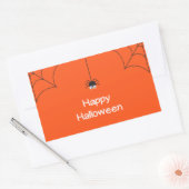Cute Happy Halloween Hanging Spider met Web Rechthoekige Sticker (Envelop)